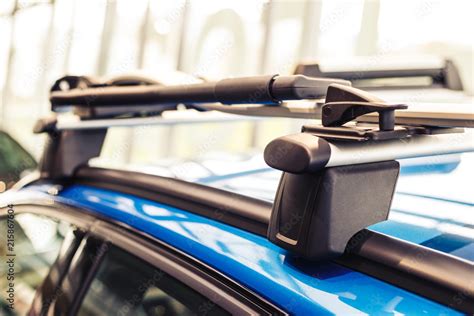 Car roof rack. Modern car. Blue car. Close-up Stock Photo | Adobe Stock