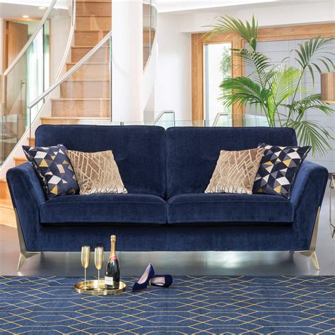 Ascalon Navy Blue Velvet Grand Sofa