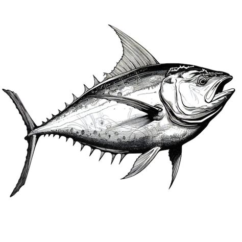 Premium Photo | Tuna fish sketch graphics monochrome illustration on white background