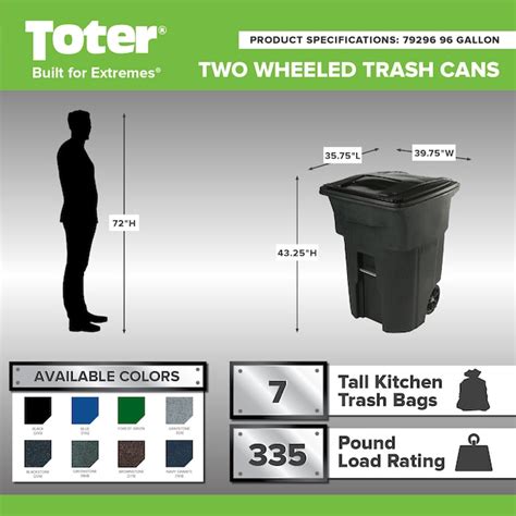 Toter 96-Gallon Greenstone Plastic Wheeled Indoor/Outdoor Hinged Lid ...