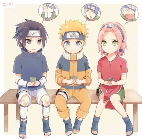 Team 7, Kakashi's mask, unmasked, Sasuke, Naruto, Sakura, cute, tea ...