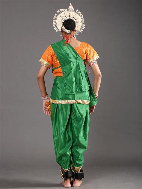 Ready to Wear Girls Odissi Dance (Cross Fan) Green Orange Costume – The Dance Bible