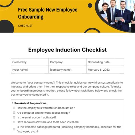 Sample New Employee Onboarding Checklist Template - Edit Online & Download Example | Template.net