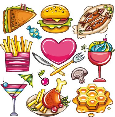 Illustrated Heart Food Decal Collection - TenStickers