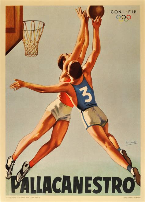 Gino Boccasile - Original Vintage 1963 Sport Poster: Pallacanestro - Basketball, Italian ...