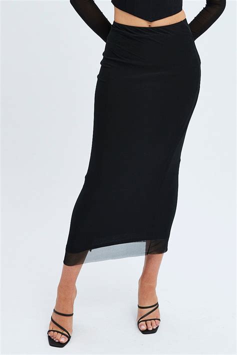 Black Mesh Midi Skirt | Ally Fashion