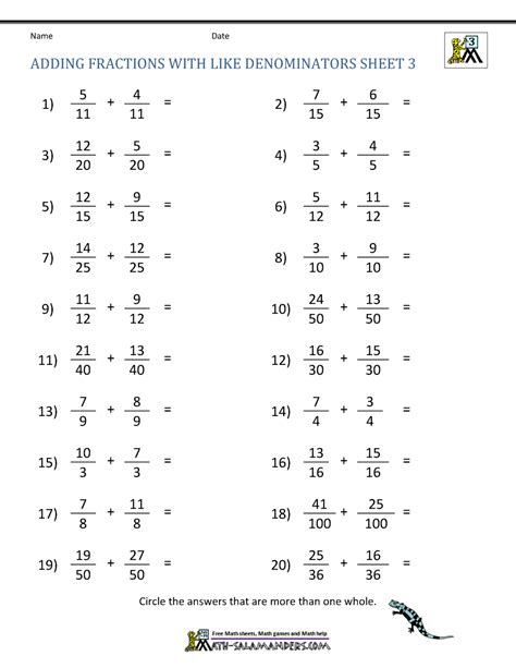 Fractions Worksheets Grade 6