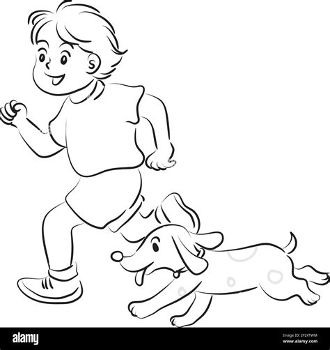 vector cartoon boy running with pet dog Stock Vector Image & Art - Alamy