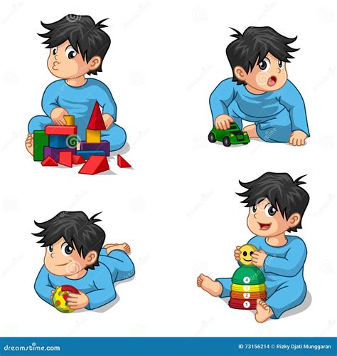 Babies Playing Toys Cartoon Character Stock Vector - Illustration of ...