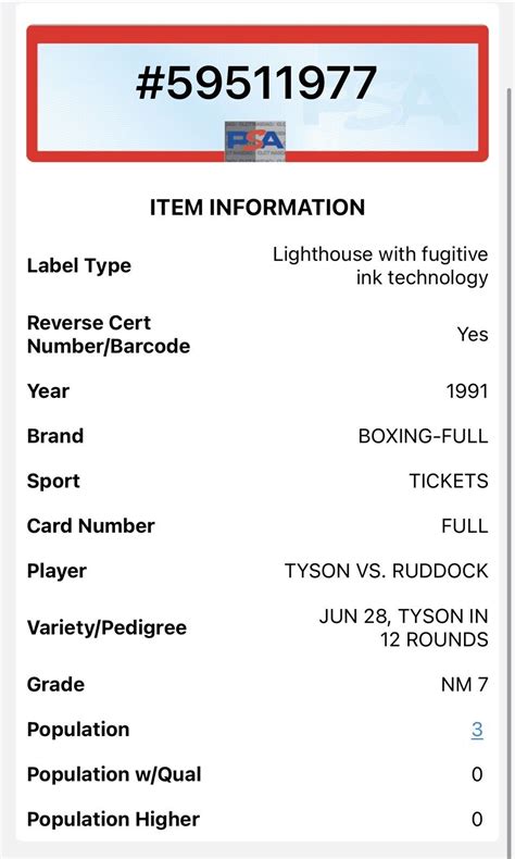 Mike Tyson vs. Donovan Ruddock II FULL-Ticket (PSA) 7 NM-MINT 1991 ...