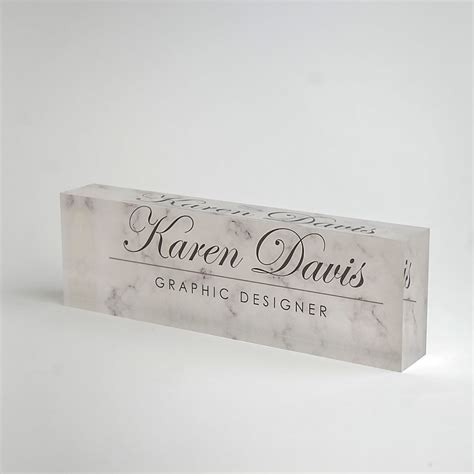 Personalized Desk Name Plate – Custom Name on White Marble Design - Acrylic Glass Office Decor ...