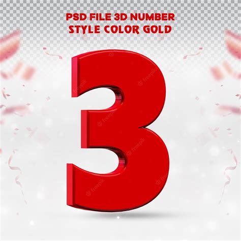 Premium PSD | Number 3 3d render collection with color red