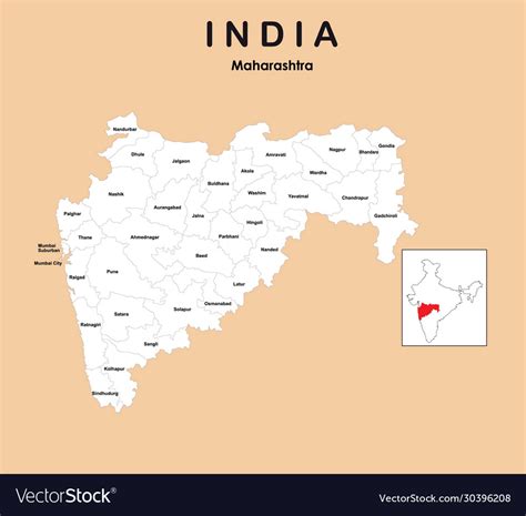 Maharashtra map with outline colour Royalty Free Vector