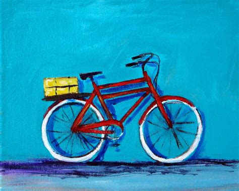 Red Bicycle Blue Wall Beach Painting by Katy Hawk | Fine Art America