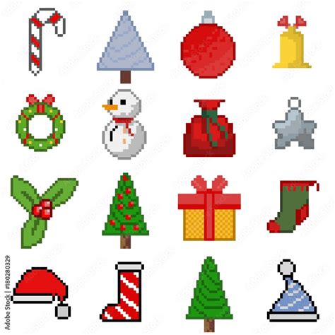 icons pixel art christmas Stock Illustration | Adobe Stock