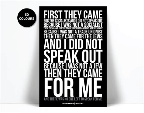 First They Came Then They Came for Me Art Print Martin Niemöller Holocaust Poem Racism Civil ...