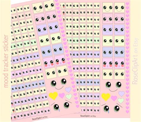 Mood Tracker Stickers Instant Download Printable Mood Stickers Kawaii Planner Stickers ...