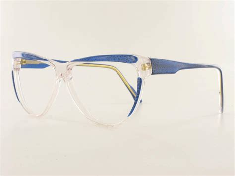 NOS Vintage D&D Large EYEGLASSES Italy Clear Funky Plastic Blue Womens ...