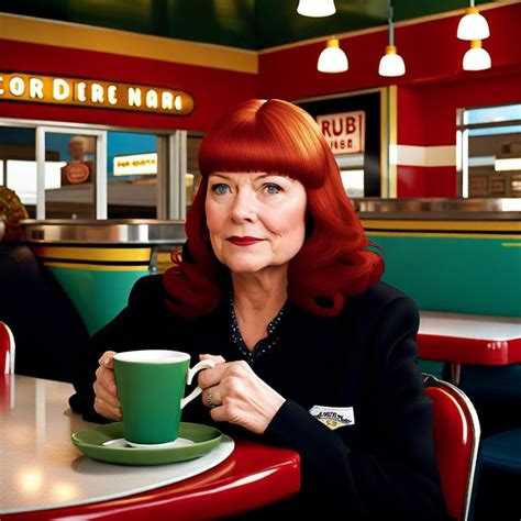 (Janet Wright As Emma Leroy From Corner Gas TV Show At The Ruby Diner Enjoying Coffee With Short ...