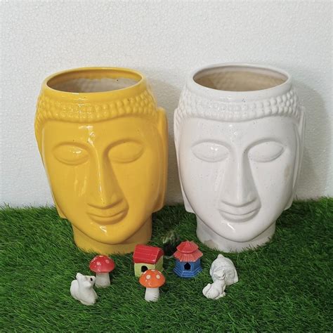 White And Yellow Plain Buddha Ceramic Planter Mb1178, For Decoration at Rs 370 in Khurja