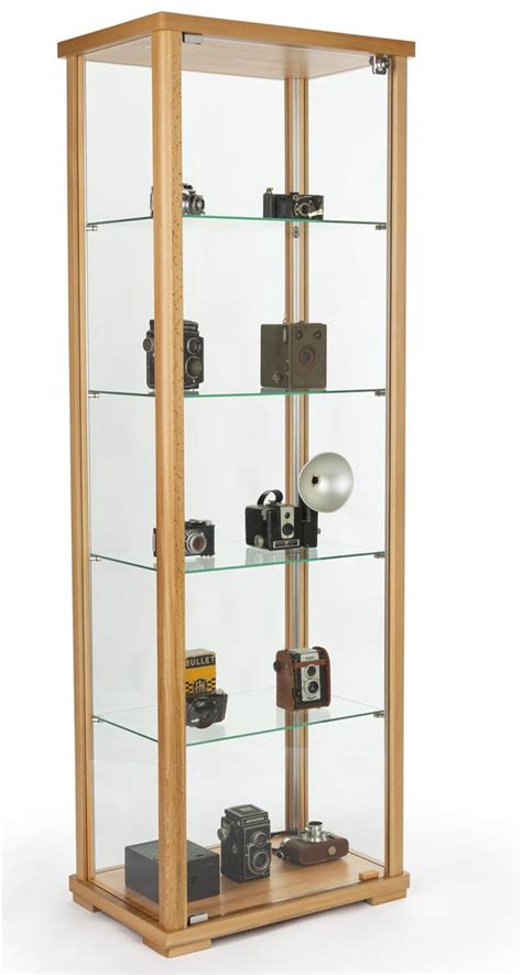 Glass Curio Cabinet Display | Natural Hornbeam Wood, 23.5"w