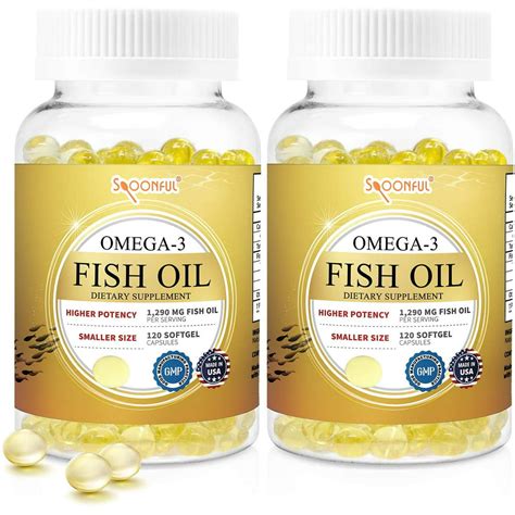 Spoonful Omega 3 Mini Fish Oil, 1290 mg 120 Softgels Burpless Pearls ...