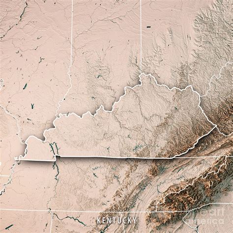 Kentucky State USA 3D Render Topographic Map Neutral Border Digital Art by Frank Ramspott