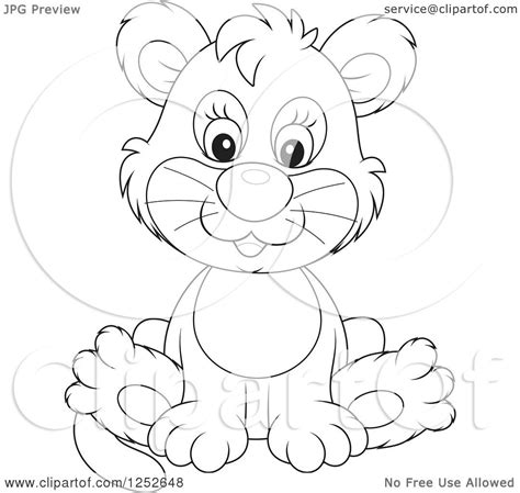 Clipart of a Black and White Cute Lion Cub Sitting - Royalty Free ...