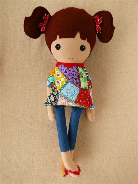 Fabric Doll Rag Doll Girl in Patchwork Dress and Ponytails | Felt dolls, Soft dolls, Fabric dolls