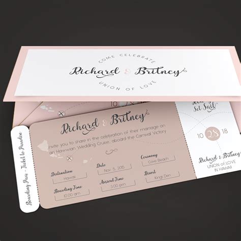 Pinky Wedding Boarding Pass Invitation Template - GraphicMule