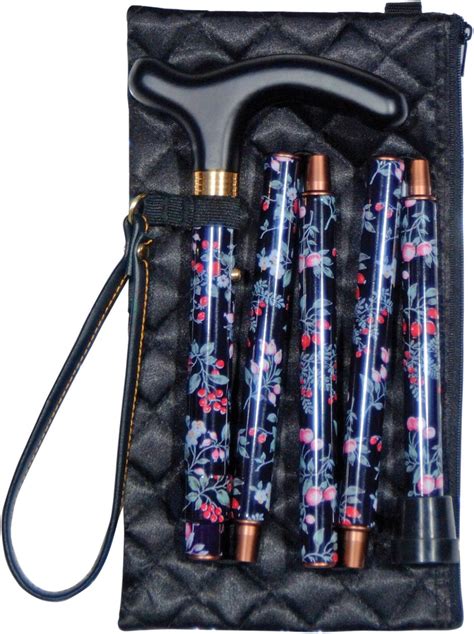 Ladies Adjustable Folding Floral Walking Stick Cane - Black Colour ...