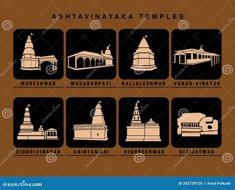 Ashtavinayak Ganapati Temples Vector Icon. Ashtavinayak Ganesh Mandir Icon Stock Vector ...