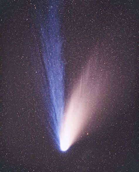 1: The Hale-Bopp comet close to the Sun. Two tails are visible: the ...