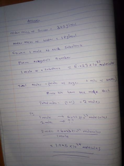 [Solved] the molar mass of sucrose table sugar is 342 g/mol. and that of... | Course Hero