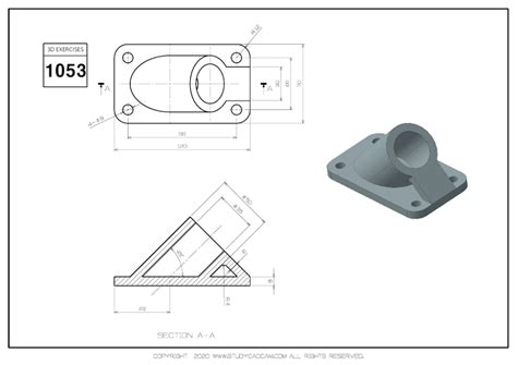 3D CAD EXERCISES 1053 | CAD, Technical drawing, Autocad tutorial