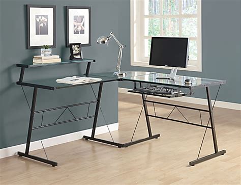 Monarch Specialties 58 W L Shaped Glass Corner Desk ClearBlack - Office ...