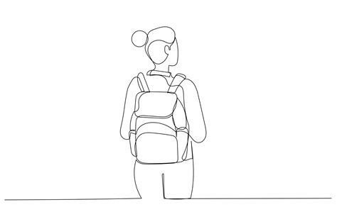 Drawing of student with backpack rear view looking to copyscpace ...