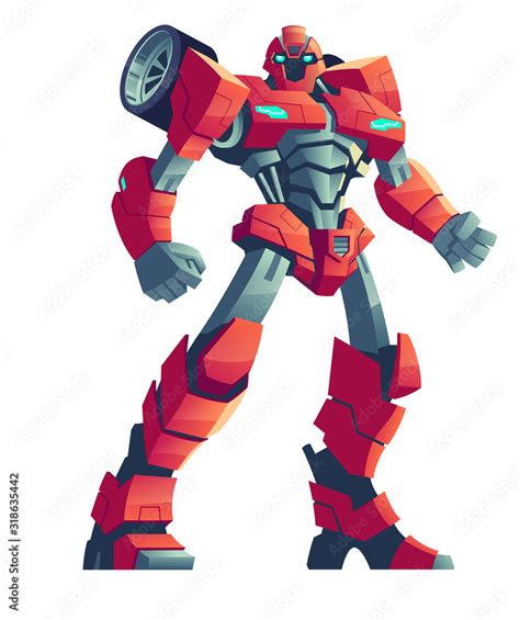 Red robot transformer, cartoon vector illustration. Powerful robot ...