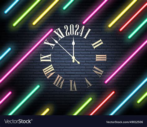 New year 2024 countdown clock over brick wall Vector Image