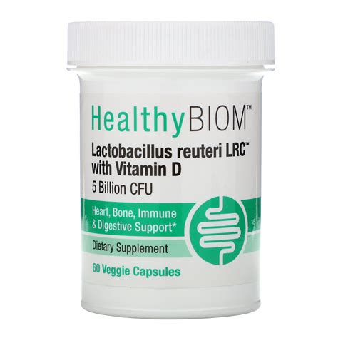 Lactobacillus Reuteri LRC with Vitamin D, 5 Billion CFUs, 60 Veggie Capsules, HealthyBiom ...