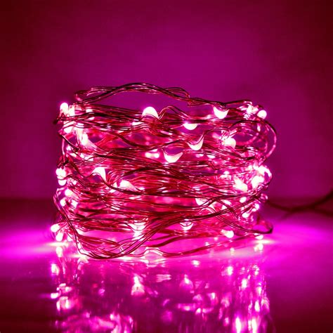 33 Foot - Plug in LED Fairy Lights- 100 Pink Micro LED Lights on Copper Wire - Hometown ...