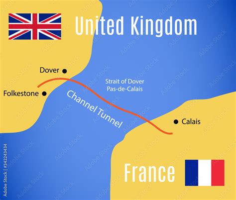 Schematic map of the Eurotunnel (Channel Tunnel). vector de Stock | Adobe Stock