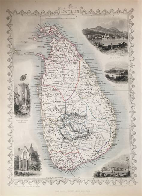 Antique Map Ceylon by Tallis (c.1850)