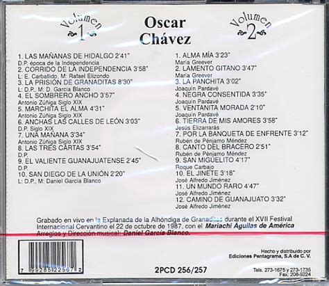 Oscar Chavez con el Mariachi Aguilas de America - Canciones de Guanajuato / Pentagrama 2-CDs 256 ...