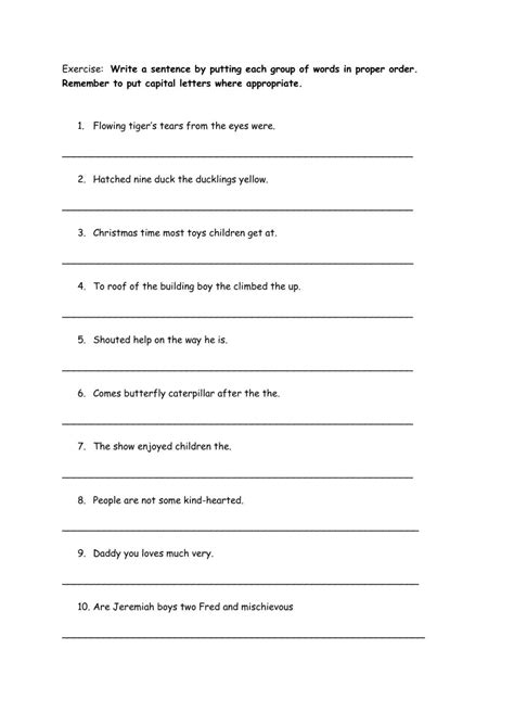 Rearrange Sentences Worksheet Pdf - Sentenceworksheets.com