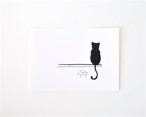 Cat Drawing Simple Black and White Art Print Sitting and Waiting - Etsy