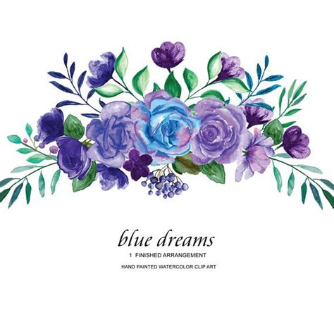 Blue Dreams Watercolor Blue Purple Roses Flower Clipart One | Etsy ...