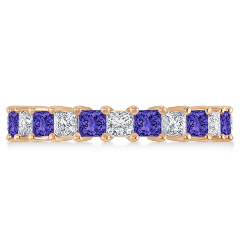 Princess Diamond & Tanzanite Wedding Band 14k Rose Gold 3.12ct - AD5318