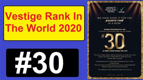 Vestige Rank In World 2020 | Vestige Global DSN's Rank in the World 2020. - VESTIGE SUPPORT ...