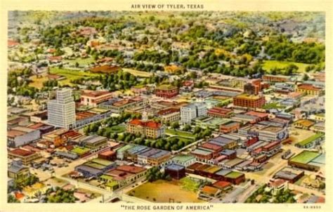 Historic postcard showing an Aerial View of Tyler, Texas, "The Rose Garden of America" | Aerial ...